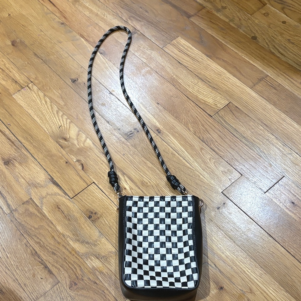 Black & White Check Crossbody Phone Bag